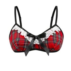 Plaid ruffled ouvert panty w bra